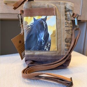 Stylish Brown and Tan Messenger Bag with Horse Design